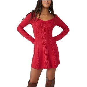 Free People “Cranberry” Cutout Cable-knit Sweater Dress